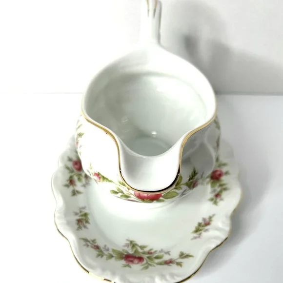 Vintage Johann Haviland Moss Rose Gravy Boat With Attached Under Plate Bavaria - Picture 6 of 11